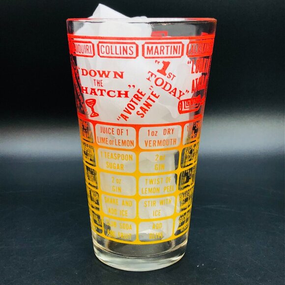 Mid Century Federal Glass Cocktail Shaker Bottom Recipes Ombre Red to Yellow - Picture 4 of 12